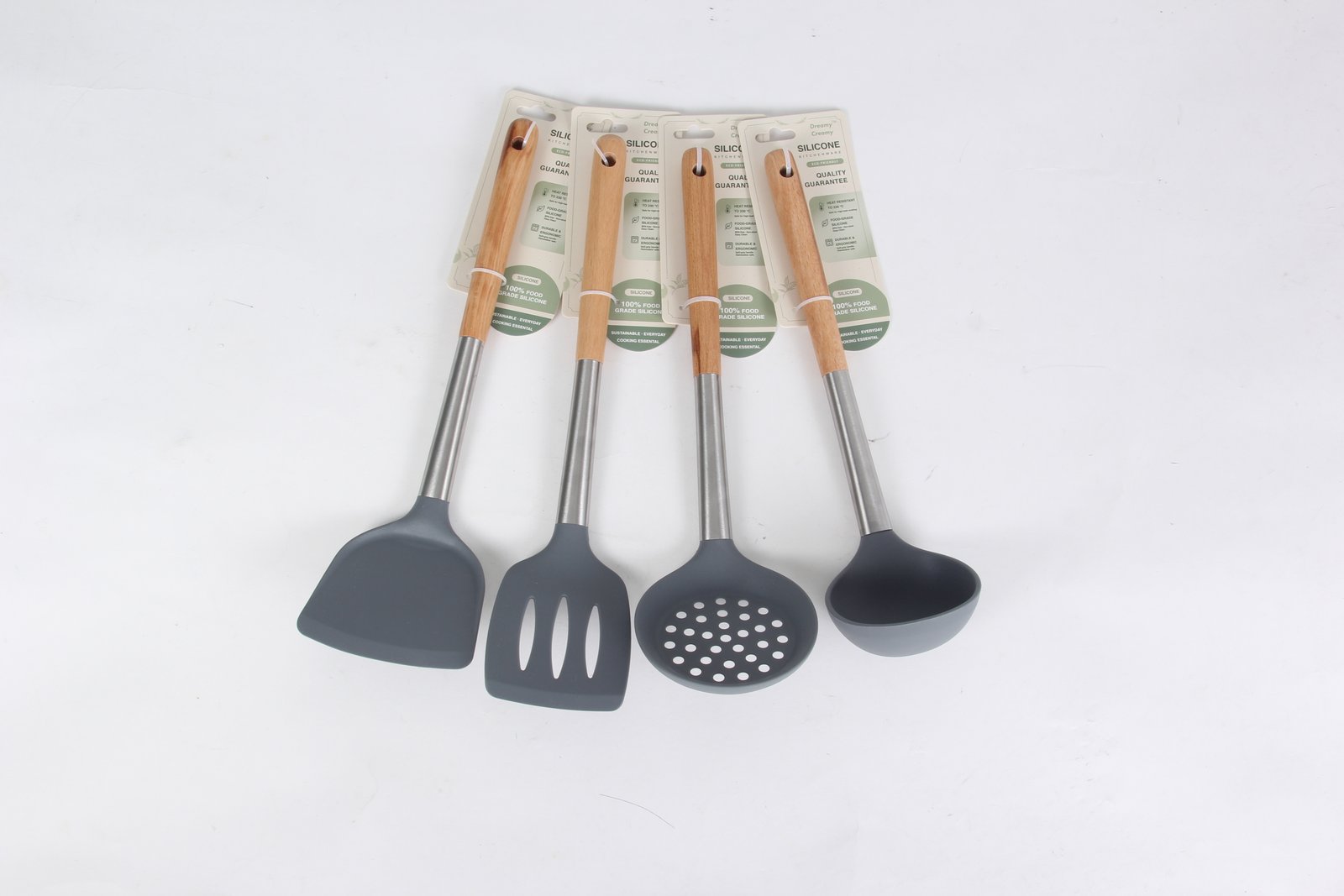 Wood-handle silicone kitchen utensils