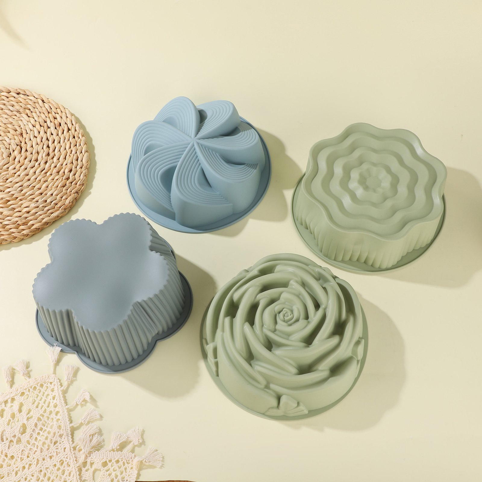 Silicone cake molds on a neutral surface